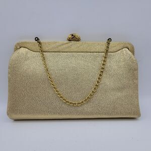 Vintage Clutch Glamour Handbag Gold Toned Glitter Formal 20s Flapper Girl